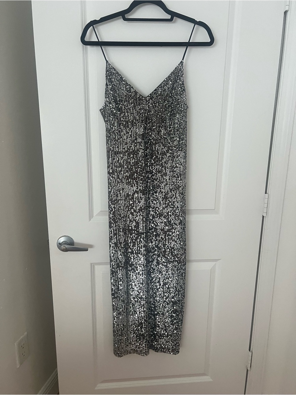 Topshop Silver Sequin Midi Slip Dress